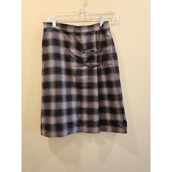 Women's Doncaster Plaid Wool Blend Lined Skirt Black Hardware Lined Size 4 - Picture 1 of 8